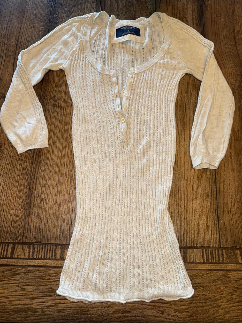 American Eagle Outfitters Cream Knit V-Neck Henley Sweater
